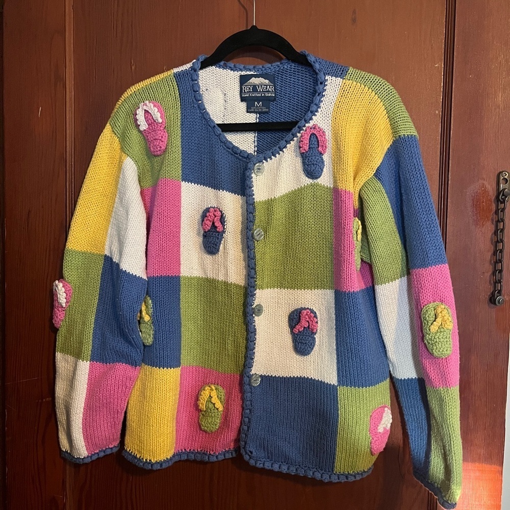 Colorful Patchwork Sweater Sandals - Blue, Yellow, Pink, Green